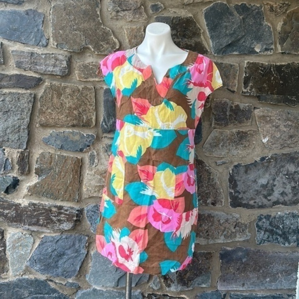Boden Floral Print Linen Tunic Shift Dress in Multicolor Size 8 Regular